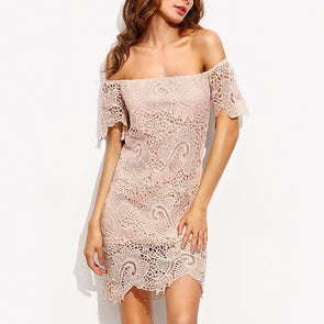 Sexy Lace Cutaway Collar Slim Bodycon Dress