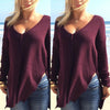 Loose V Neck Long Sleeve Split Sweater