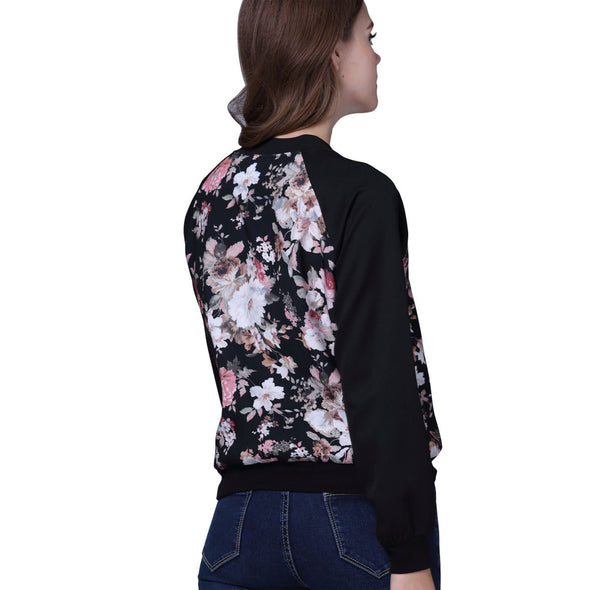 Print Zipper Long Sleeve Round Neck Jackets