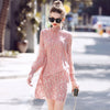 Women's stand collar long sleeve irregular double layer print dress