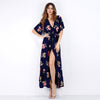 New V-neck short sleeve floral split dress maxi dress