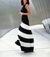 Striped Stitching Slim Sexy Evening Dress