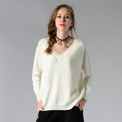 Loose V- neck Long Sleeve Sweaters