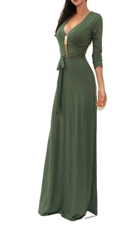 Women's solid color v-neck slim dress