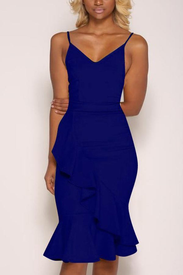 Sexy Plain Sleeveless Fishtail Bodycon Dress