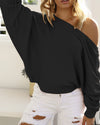 Drawstring Oblique Collar Pit Sweater