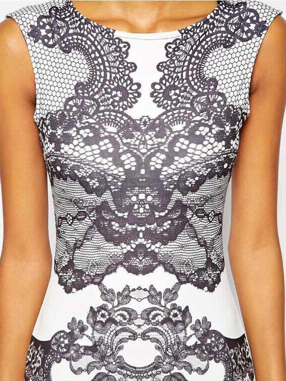 Round Neck  Abstract Print Bodycon Dress