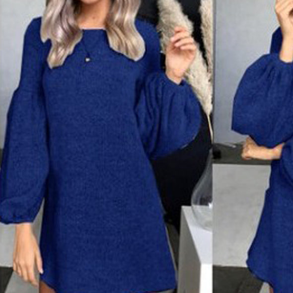 New Solid Color O-Neck Puff Sleeve Sweater