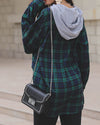 Contrast Plaid Pocket Hooded Drawstring Sweatshirt