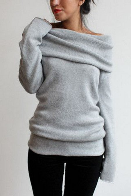 Pile Of Collar Long Sleeve Knit Sweater