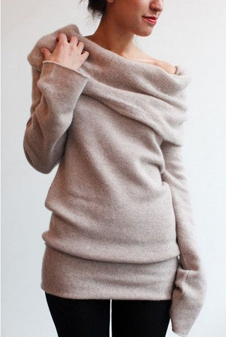 Pile Of Collar Long Sleeve Knit Sweater