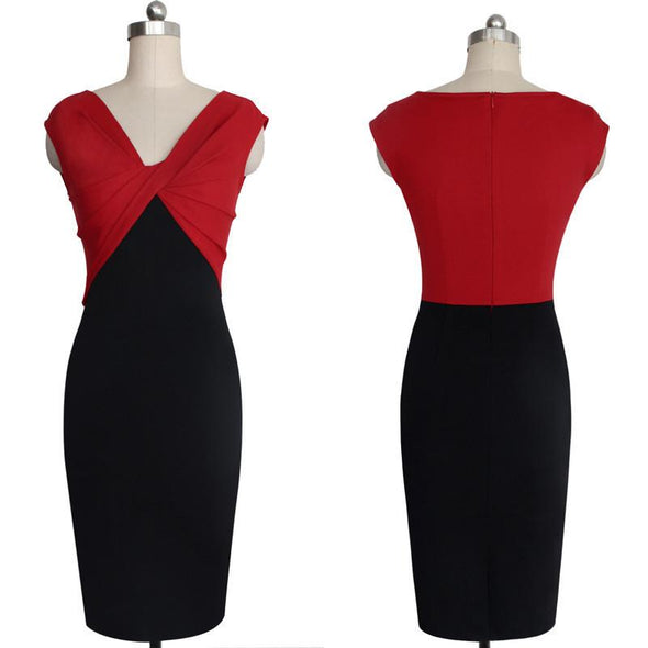 V-Neck Sleeveless Colorblocked Split Sexy Dress