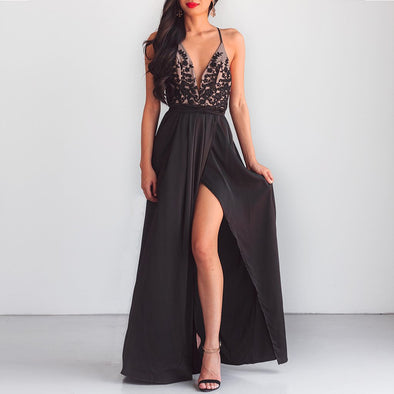 Sexy V-Neck Strapless Maxi Long Split Evening Dress