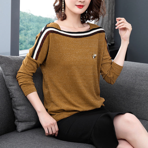 Loose Contrast Off Shoulder T-Shirt