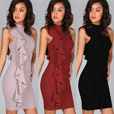 Band Collar  Plain  Blend Bodycon Dress