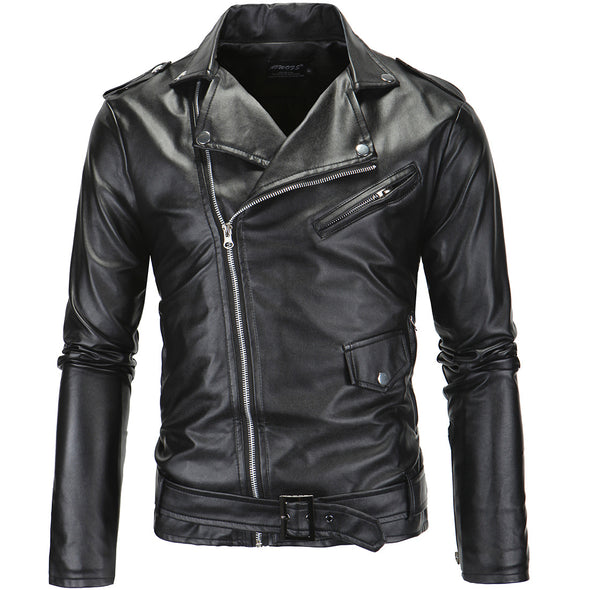 Men's Locomotive Slim Collar Zippered Leather Jacket