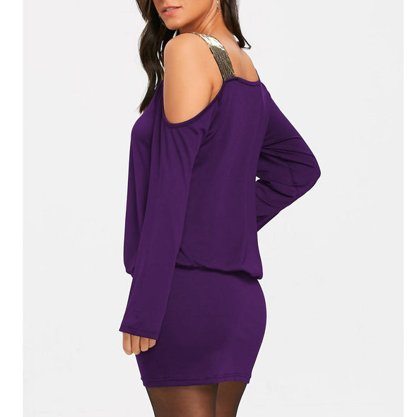 Sequined Strapless Sling Long Sleeve Dress