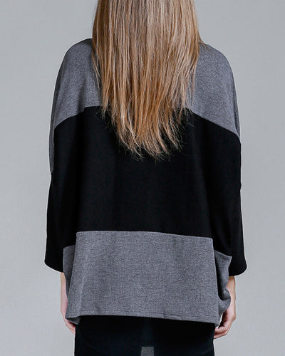 Batwing Sleeve Loose Contrast Knit Sweater