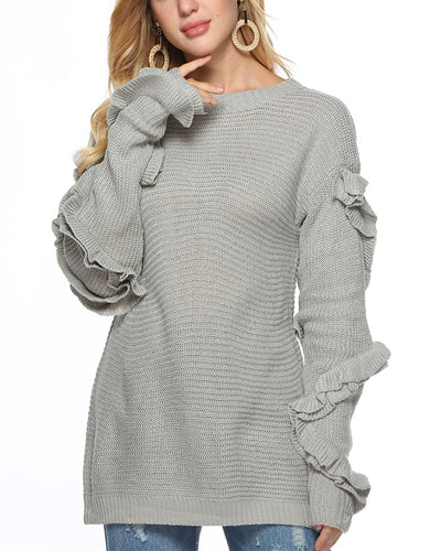 Solid Color Long Sleeve O-Neck Sweater