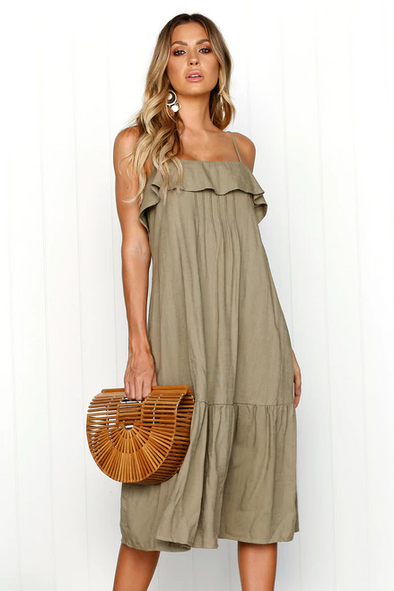 Casual Solid Sling Sleeveless Cotton Maxi Dress