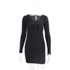 Slim V neck Cotton Long Sleeve Bodycon Dress