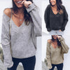 Pure Color V Neck Long Sleeve Sweatshirt