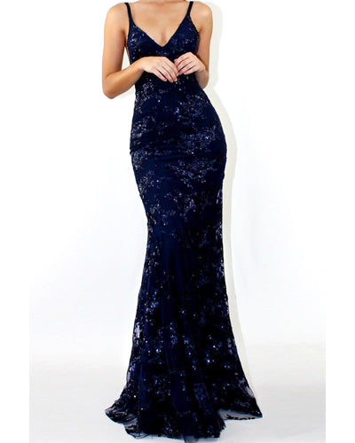 Women's Sexy V-neck Sling Sequin Evening Dress