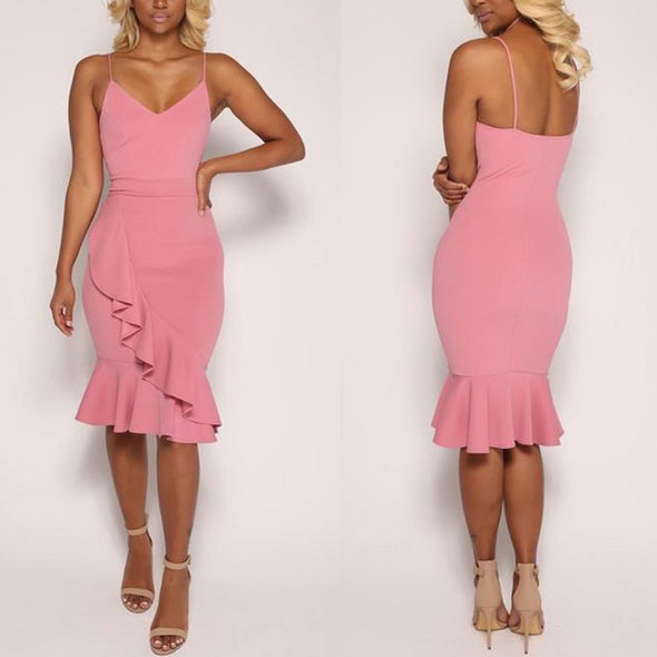 Sexy Plain Sleeveless Fishtail Bodycon Dress