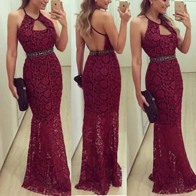 Lace Suspenders Sexy Halter Evening Dress