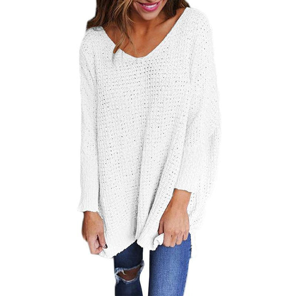 Round Neck Plain Long Sleeve Knitting Sweater