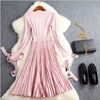 Women's New V-Neck Long Sleeve Knit Silk Pleated Dress