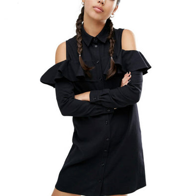 New Off-Tthe-Shoulder Ruffled Long-Sleeved Shirt