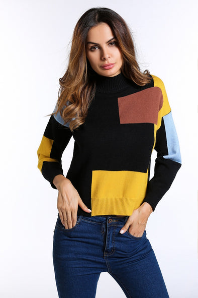 New square color matching long sleeve sweater