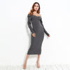 Sexy Off Shoulder Knitted Strapless Long Sleeve Cotton Bodycon Dress