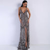 Sexy V-neck Sling High Slit Perspective Sequin Evening Dress