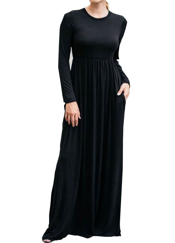 Long Sleeved Solid Color Evening Dress