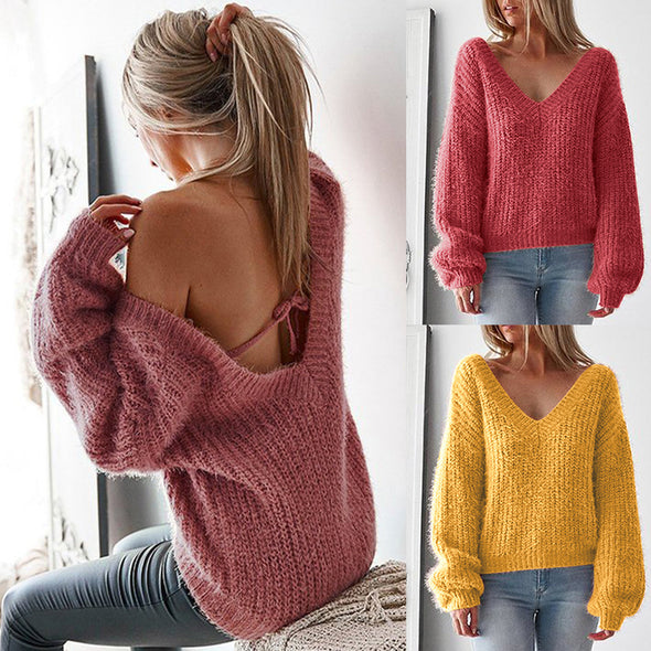 Women's V-neck halter loose sweater tops