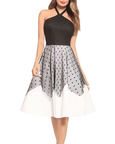 Halter Tie With Polka Dot Mesh Dress