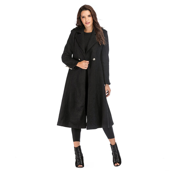 Fashion Slim Button Long Sleeve Woolen Coat