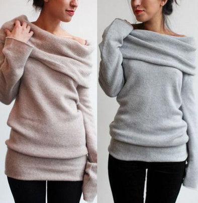 Pile Of Collar Long Sleeve Knit Sweater