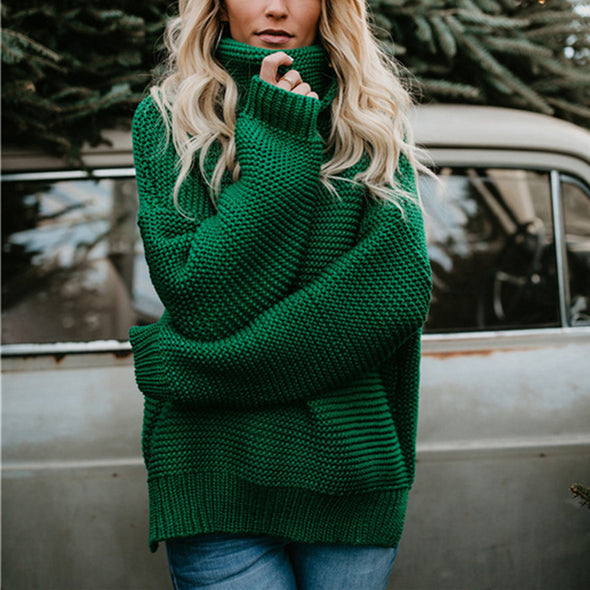 Thick-Line Long-Sleeved High-Neck Sweater