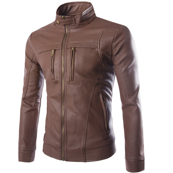 Boutique Stand Collar Leather Men's Jacket