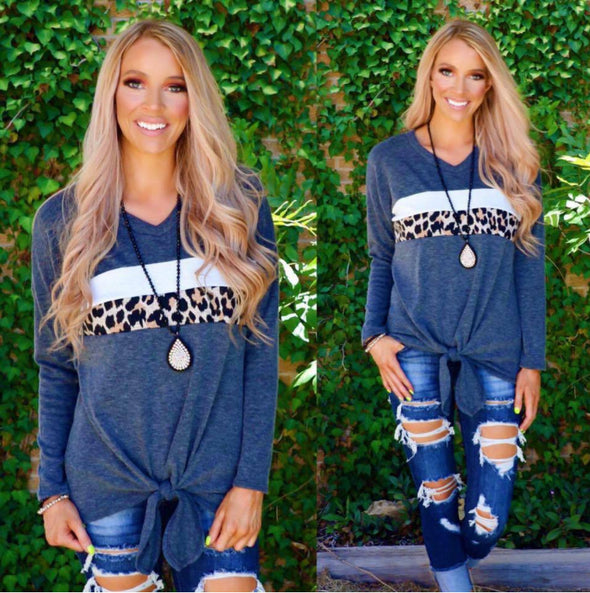 Leopard Stitching Long Sleeve T-Shirt