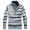 Fashion Stand Collar Striped Zipper Pullover Plus Velvet Sweater