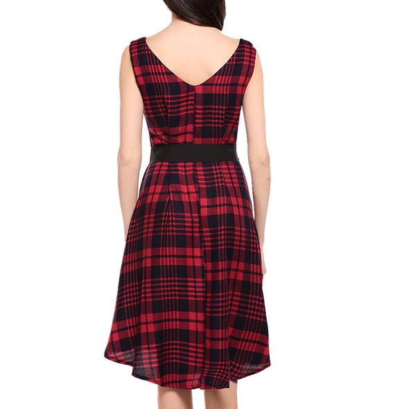 Plaid Sleeveless Evening Dress