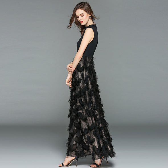 New Stretch Slim Gilded Feather Tassel Evening Dress