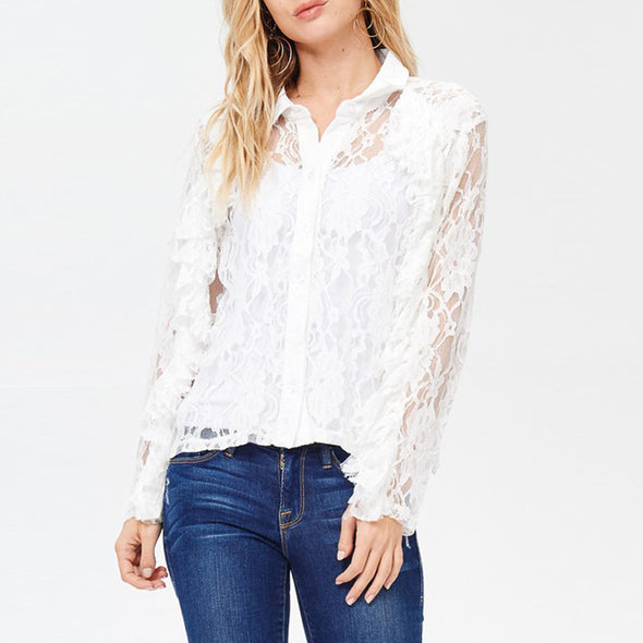 Women's Long Sleeve Appliqué Lace Shirt