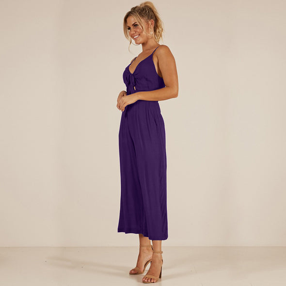 Women's sling V-neck tie-up jumpsuit