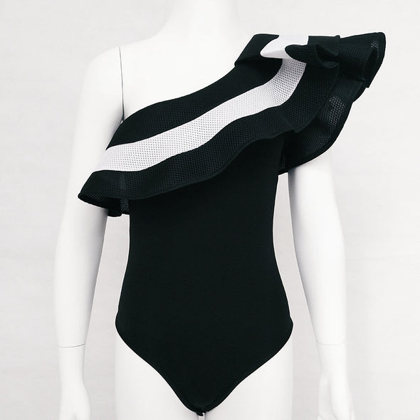 New Slash Neck flying sleeve stitching sexy Bodysuit