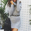 Sexy High Neck Long Sleeve Knitted Dress